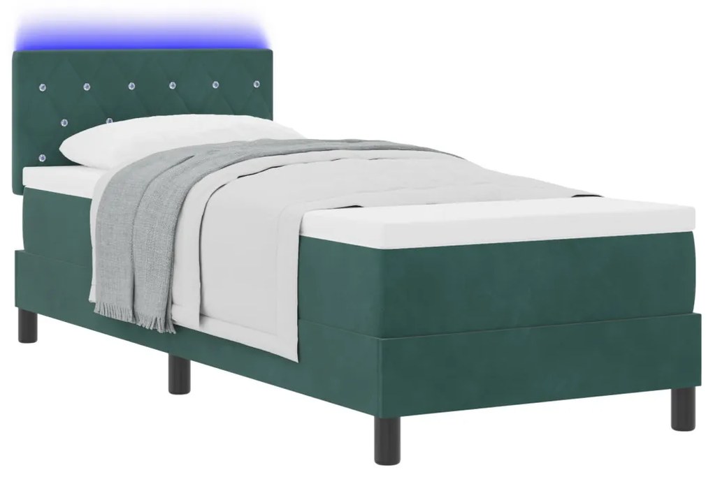Boxspring Ágy Matrac &amp; LED Sötét Zöld 80x200 cm Bársonyos