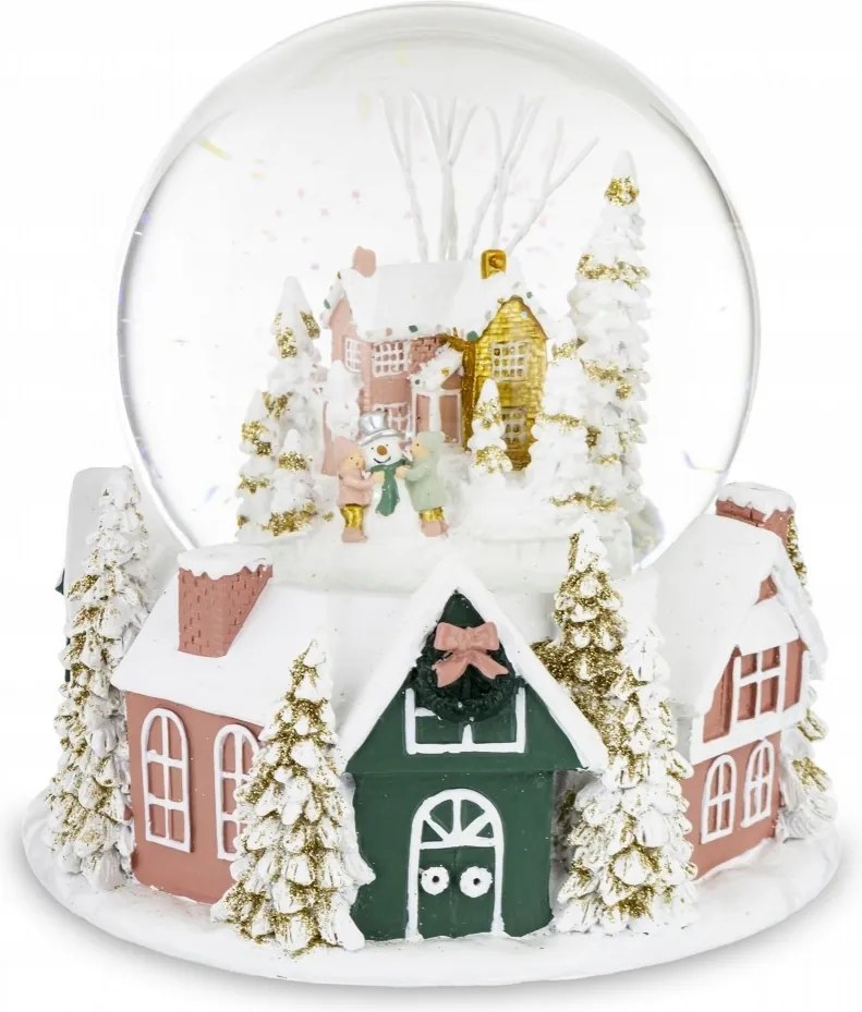 Üveggömb Zenedobozzal Hóváros 16x15cm Karácsonyi Figura