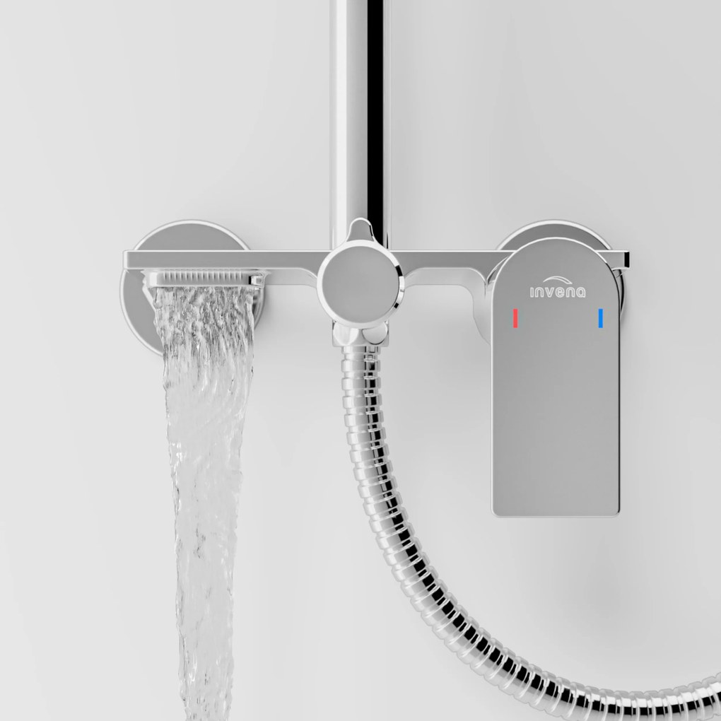 Invena Rikia, zuhanyszett 3 funkciós karos keverőcsappal, kézi és fejzuhannyal, króm, INV-AU-24-B01-G