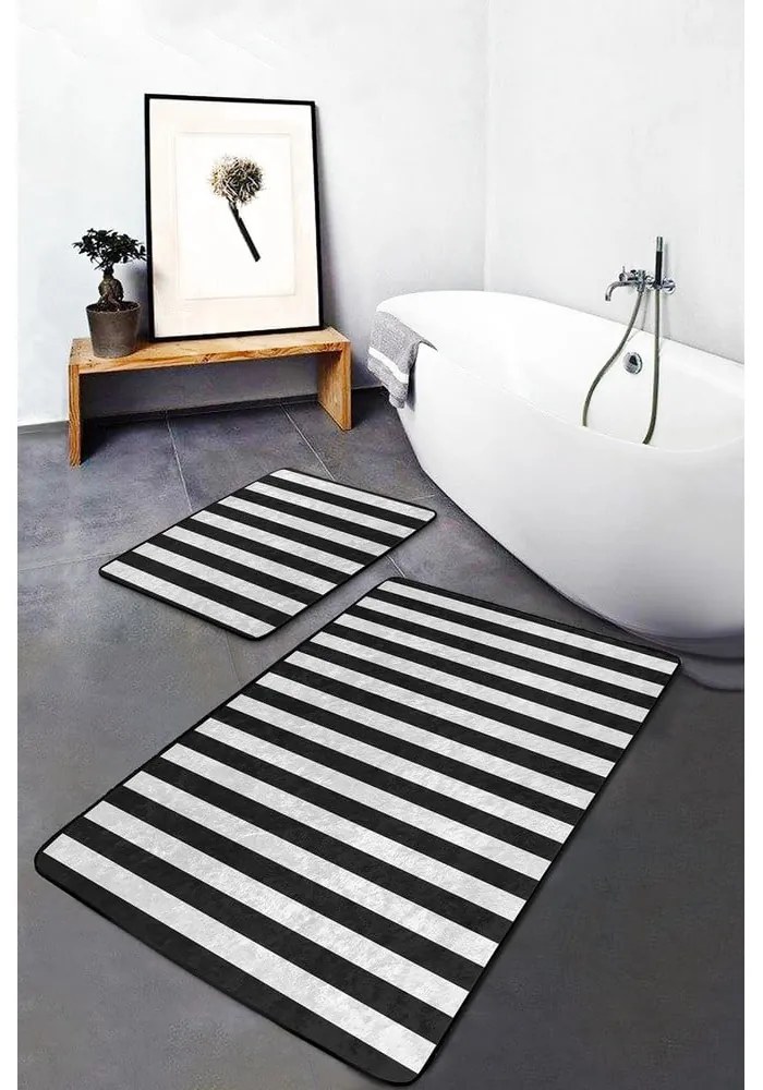 Fehér-fekete fürdőszobai kilépő szett 2 db-os 60x100 cm – Mila Home