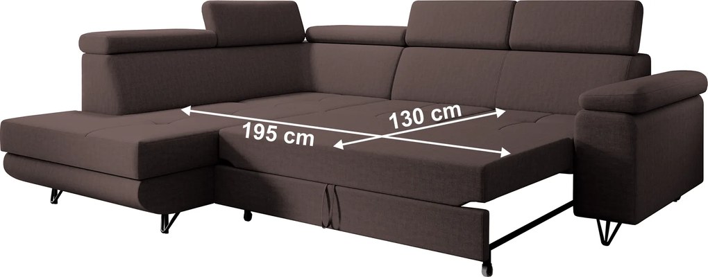 Kinyitható ülőgarnitúra, barna, balos, JOGI ROH