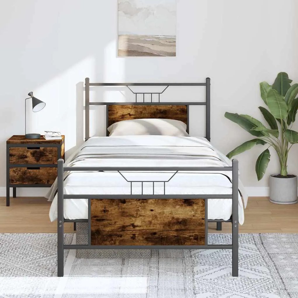 füstös tölgy színű szerelt fa ágykeret matrac nélkül 80x200 cm