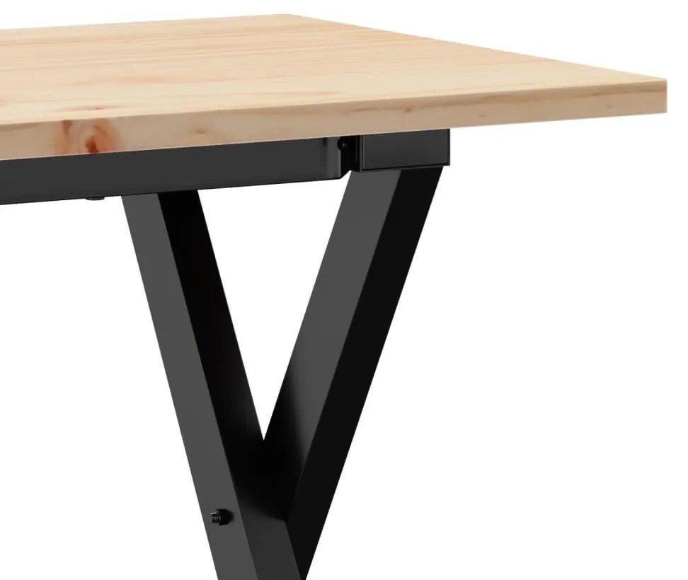 tömör fenyőfa és öntöttvas dohányzóasztal X-vázzal 110x40x45 cm