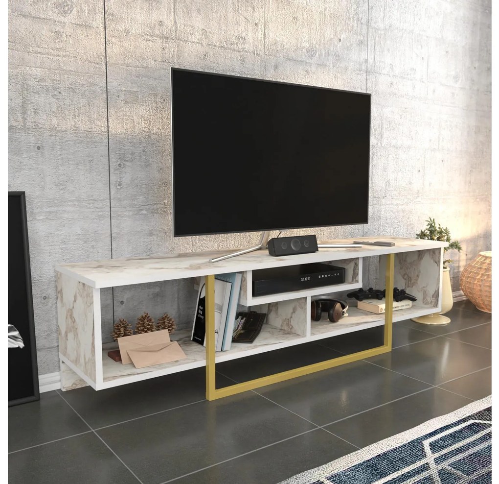 TV asztal/Szekrény Aslana 150 (arany + fehér) . 1101387