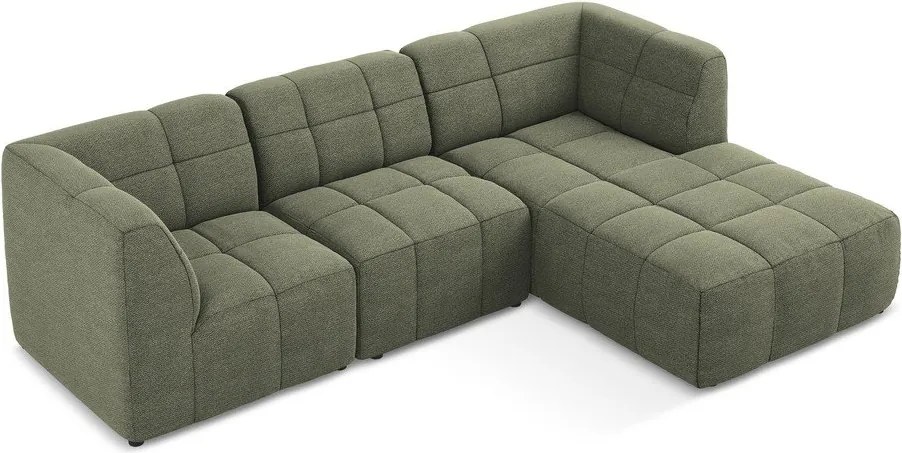 Zöld buklé sarokkanapé (jobb oldali-heverő résszel) Aloha – Makamii