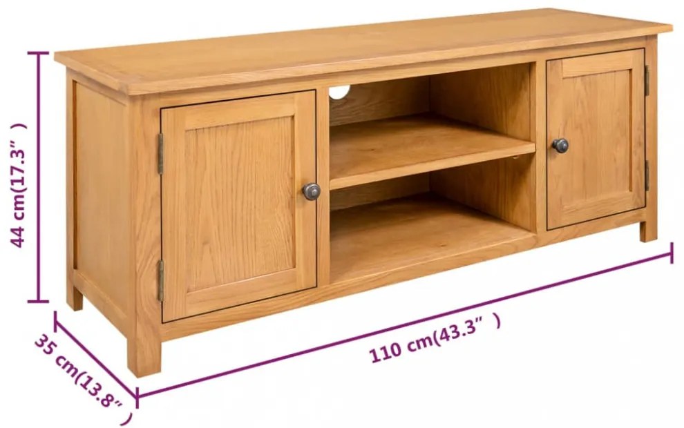 tömör tölgyfa TV szekrény 110x35x44 cm
