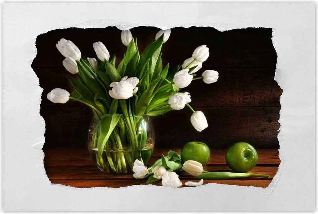 Poszterek 60x40 Fehér tulipánok Sötét háttér