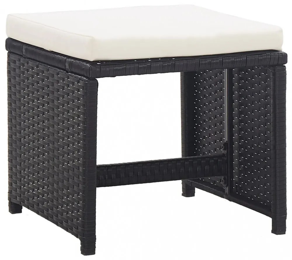15 részes fekete polyrattan kültéri étkezőgarnitúra párnákkal