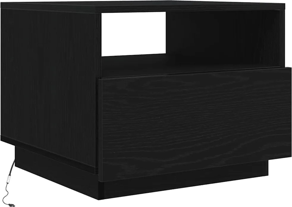 vidaXL fekete tölgyszínű dohányzóasztal LED-lámpákkal 50x49x40 cm