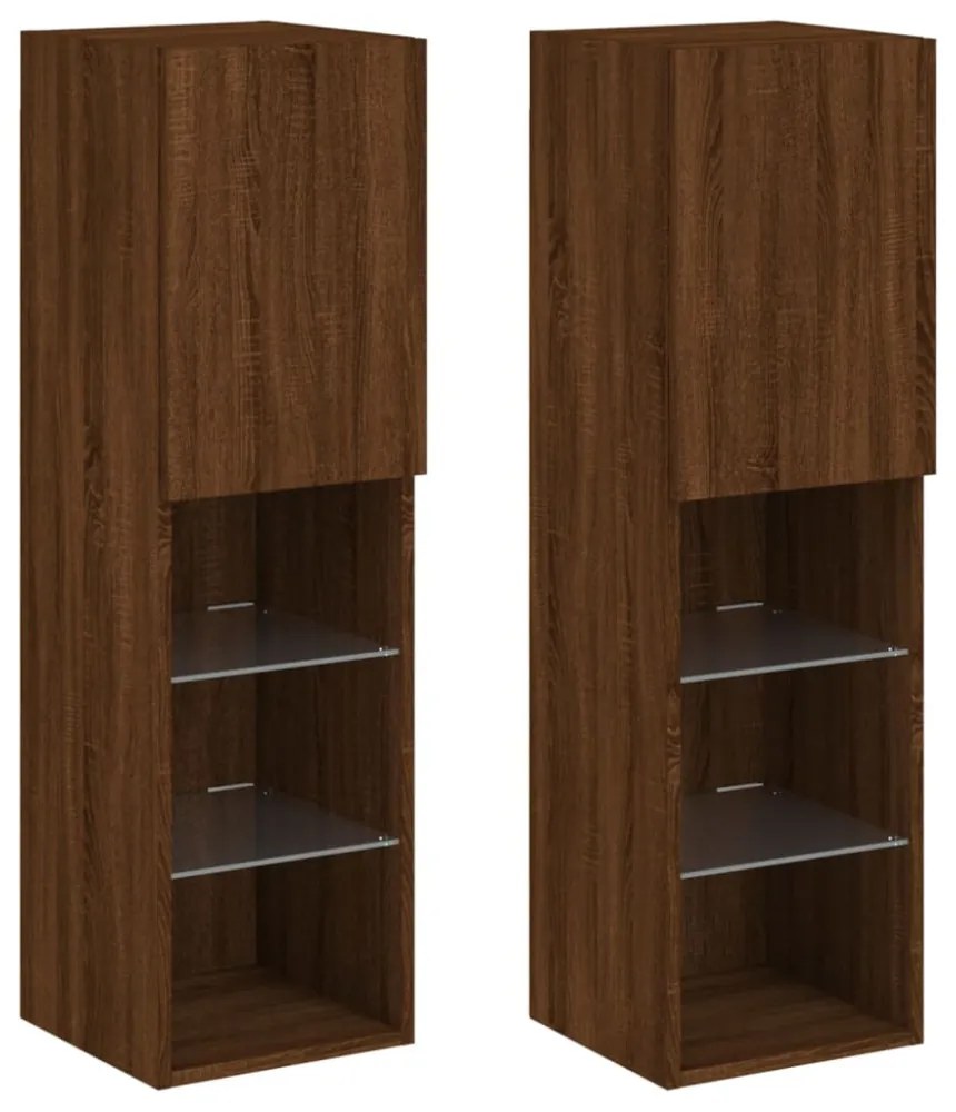 2 db barna tölgy színű TV-szekrény LED-ekkel 30,5 x 30 x 102 cm