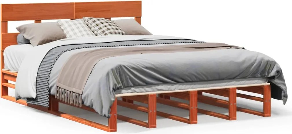 vidaXL viaszbarna tömör fenyőfa ágy matrac nélkül 135 x 190 cm