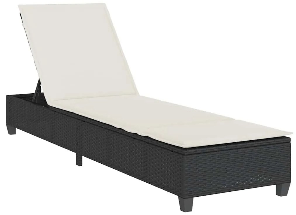 Fekete polyrattan napozóágy párnákkal 55x200x25,5 cm