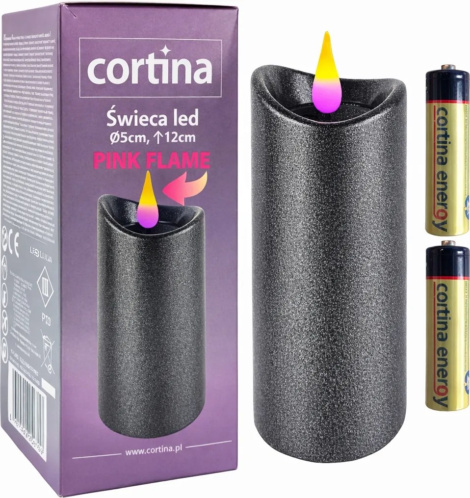 Led Gyertya 12cm Fekete Rózsaszín Láng Dekoratív Elemek