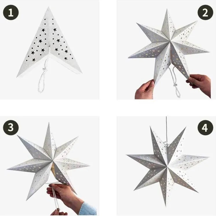 Karácsonyi papír csillag hétszögű STARION 60 cm, fehér