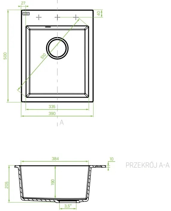 Laveo Monchichi, 1 kamrás gránit mosogató 390x500x205 mm, fekete, LAV-SBO_710Y