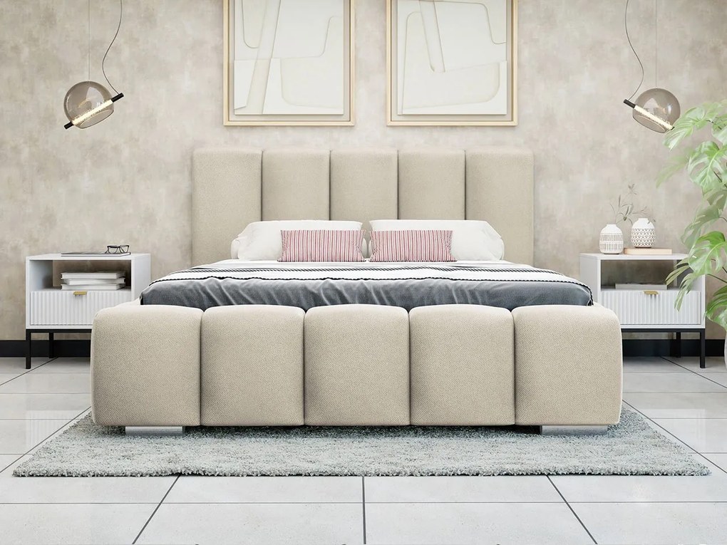Franciaágy 180 cm Leskana (bézs) (ágyráccsal) (tárolóhellyel). 1104365