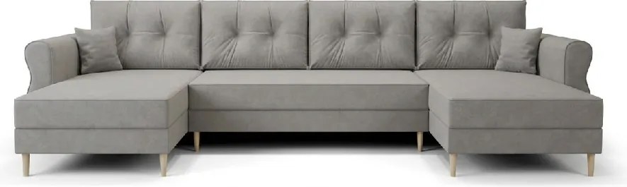 Kihúzható U alakú kanapé SILVIANO 300x140 cm, szürke + 2 díszpárna INGYEN