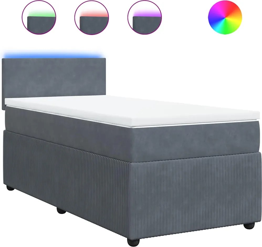 vidaXL sötétszürke bársony rugós ágy matraccal 90 x 200 cm