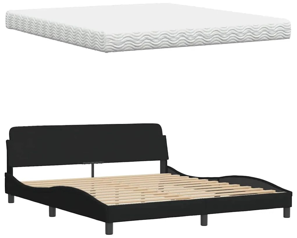 fekete szövet ágy matraccal 180x200 cm