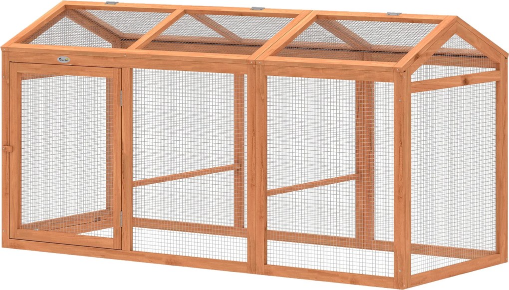 PawHut fa tyúkkifutó 156 x 70,5 x 84 cm, ülőrúddal és dupla ajtóval, fa–fém kerítés, kültéri kifutó 4 tyúknak | Aosom
