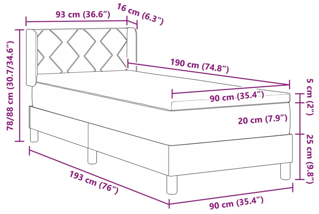 Boxspring Ágy Matracra Sötétszürkében - 90 x 190 cm, Szövet.