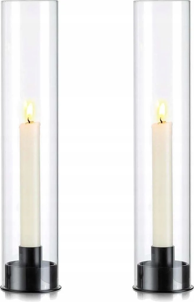 Gyertyatartó Kúpos Szett 2 Db-os Üveg Dekoratív Fekete