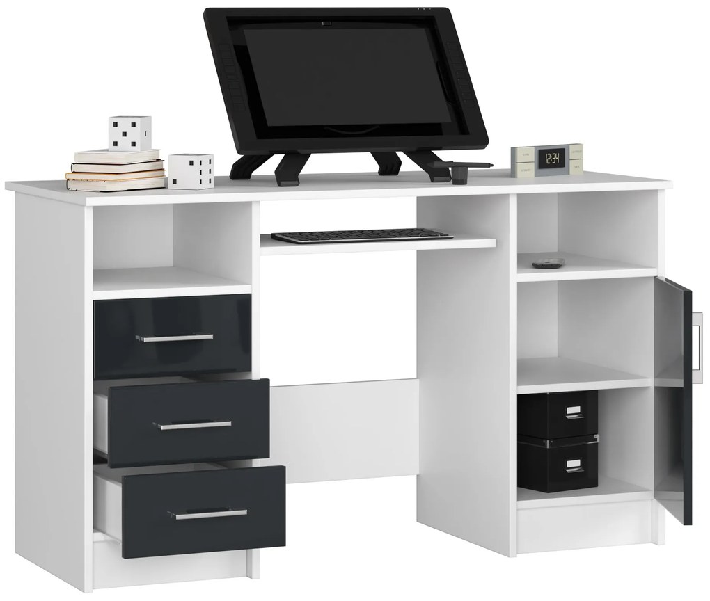 PC asztal Aziza  (fehér + fényes grafit). Akció -15%. 1069607