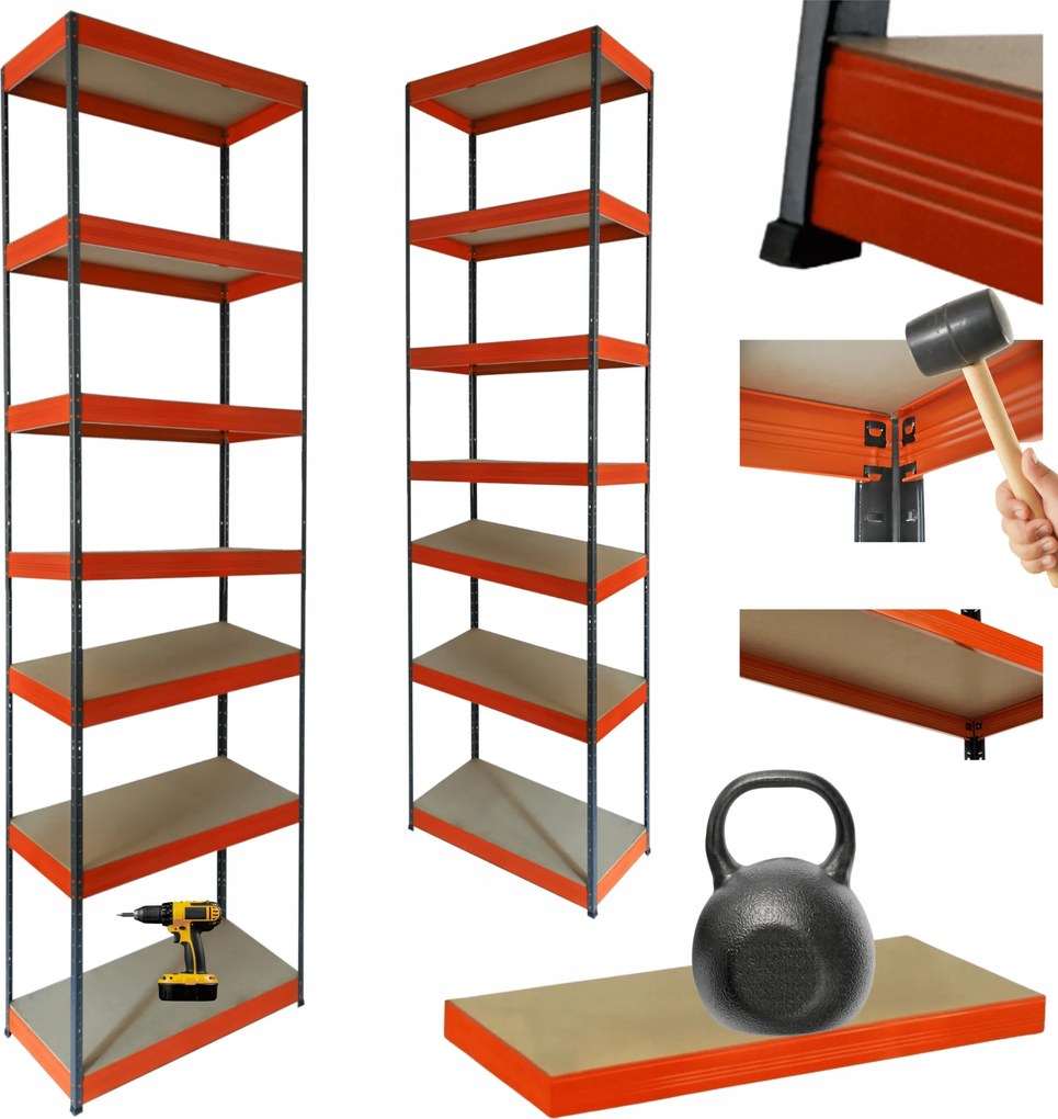 Tárolószekrény fém állvány Helios 270x30x30cm 7Px175kg Tömör