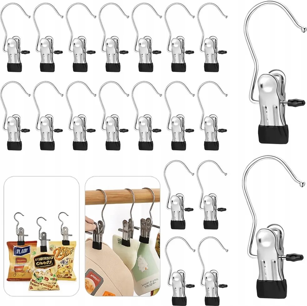 Akasztó klipszes akasztó zoknihoz, sálhoz, cipőhöz Fekete erős 40db