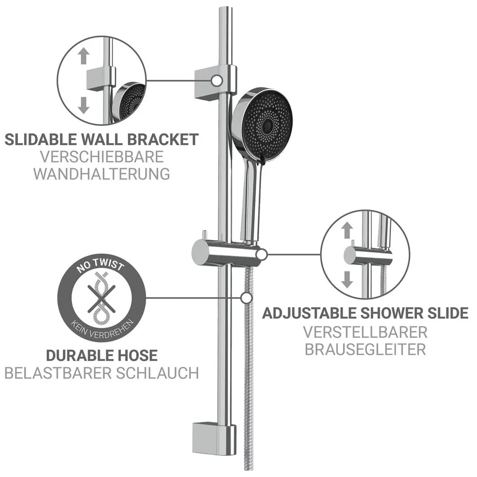 Ezüstszínű rozsdamentes acél zuhanyszett kézi tussal-tolható tartóval 70 cm Softwater – Wenko