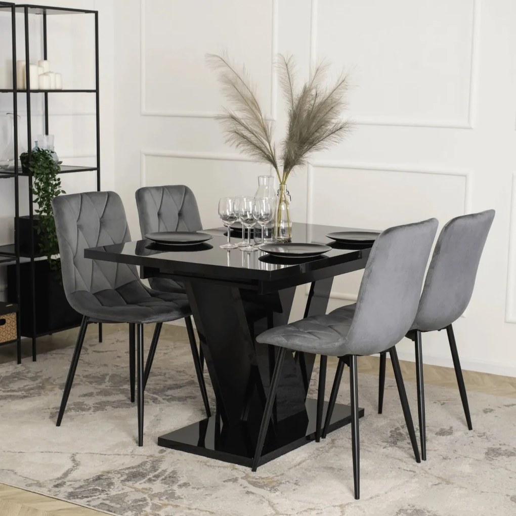 Étkezőgarnitúra 4 db. Székkel. Bővíthető asztal CLARK 120-160 + 4 db. Szürke étkezőszék. ROBIN