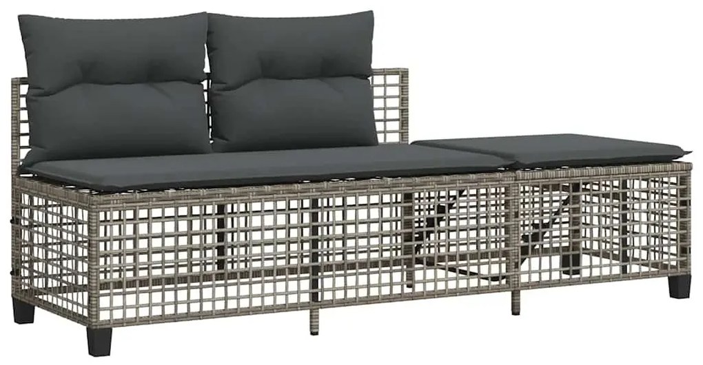 3 részes szürke polyrattan kerti sarokkanapészett párnákkal