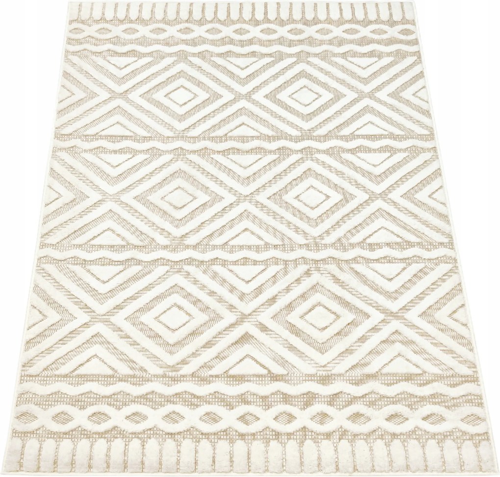 Szőnyeg 140x190 Boho Berber Hálószoba Nappali Bézs Krém Divatos Kétszintes