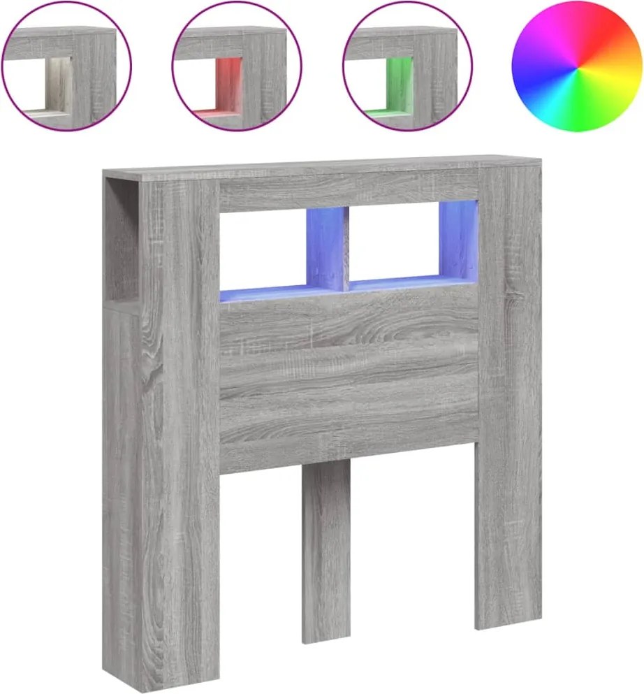 vidaXL szürke sonoma szerelt fa LED-es fejtámla 100x18,5x103,5 cm
