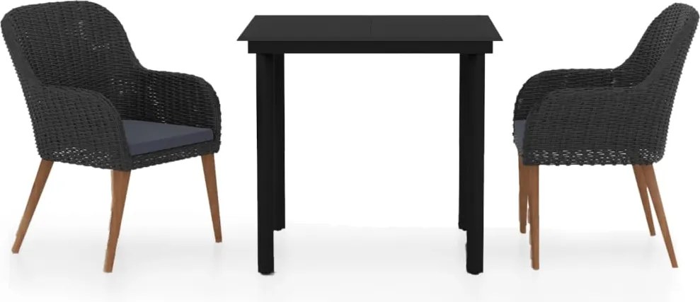 vidaXL 3 részes fekete kerti étkezőgarnitúra párnákkal