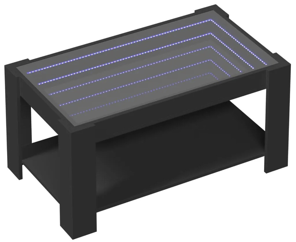 Fekete szerelt fa dohányzóasztal LED-del 93 x 53 x 45 cm