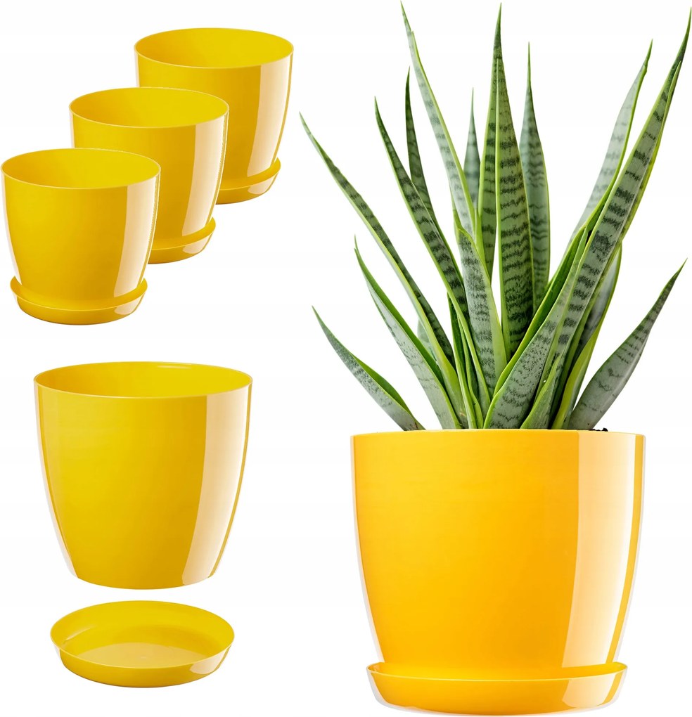 Virágtartó Fedő 23cm Virágágyás Állvánnyal Sárga Műanyag 3db