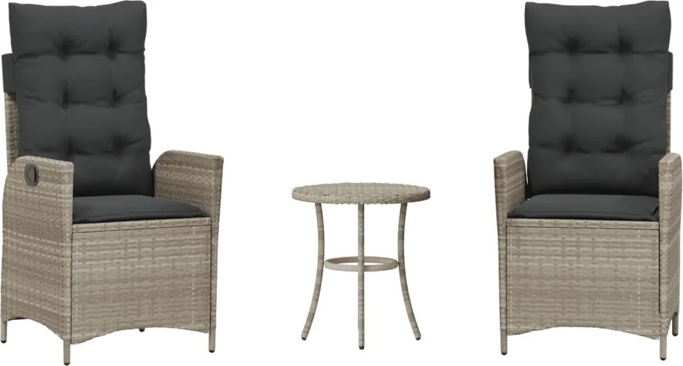 vidaXL 3 részes világosszürke polyrattan bisztrógarnitúra párnákkal