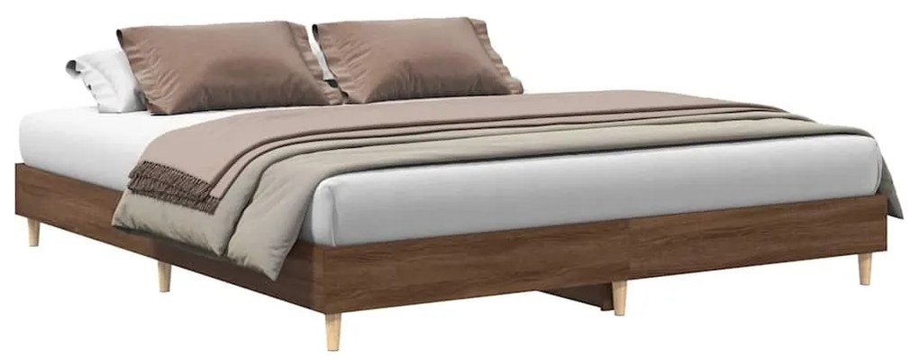 barna tölgyszínű szerelt fa ágykeret matrac nélkül 200 x 200 cm
