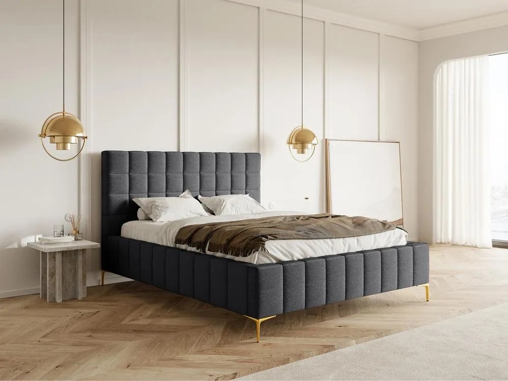 Franciaágy 180 cm Sheldona 180 (ágyráccsal) (tárolóhellyel) (sötétszürke + arany). Akció -15%. 1099760