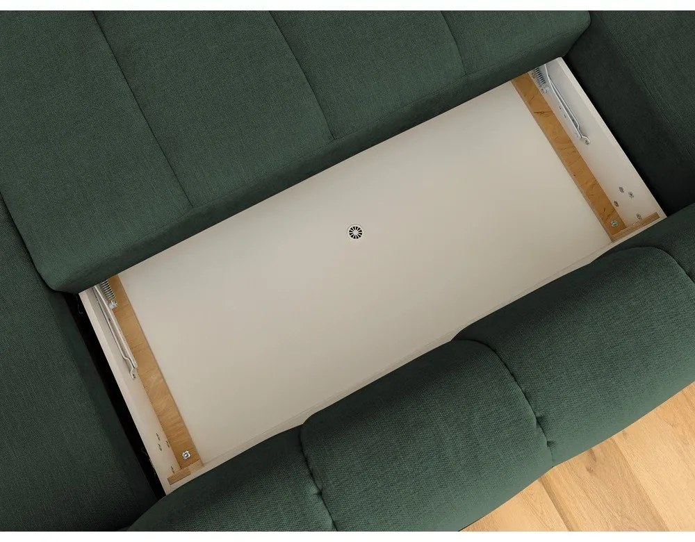 Zöld kinyitható-tárolóhelyes sarokkanapé (bal oldali-U alakú) Fuji – Bobochic Paris