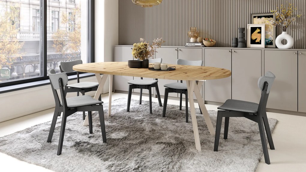 Mazzoni ALMO Artisan tölgy/bézs lábak - BŐVÍTHETŐ KEREK ASZTAL Y ALAKÚ LÁBAKKAL LOFT/IPARI STÍLUSÚ NAPPALIBA/ÉTKEZŐBE