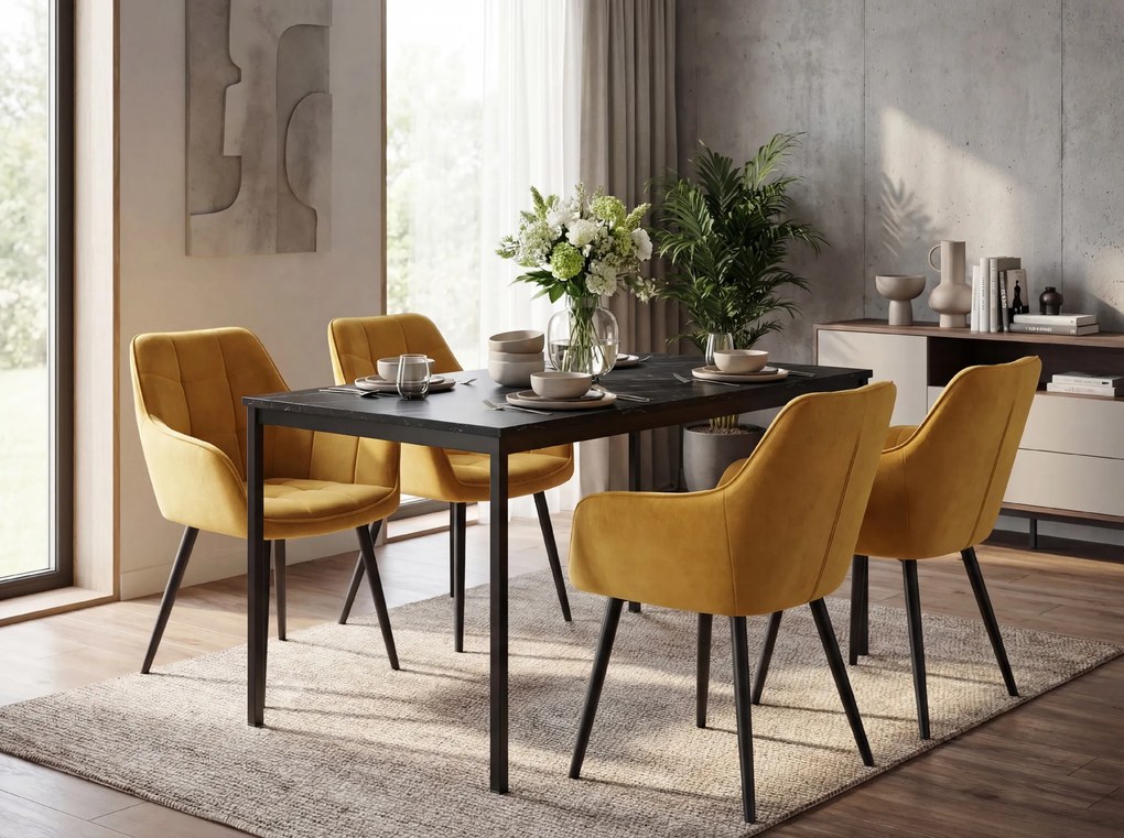 Étkezőszék VARSI VELVET fekete lábakkal, mustárszínű