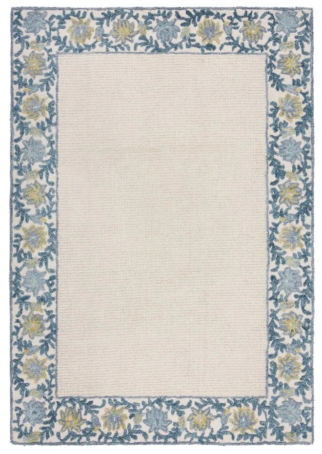 Kék-elefántcsont színű kézi szövésű gyapjúkeverék szőnyeg 120x170 cm Myla Floral Frame – Flair Rugs