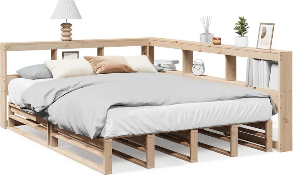 vidaXL tömör fenyőfa könyvespolcos ágy matrac nélkül 160 x 200 cm