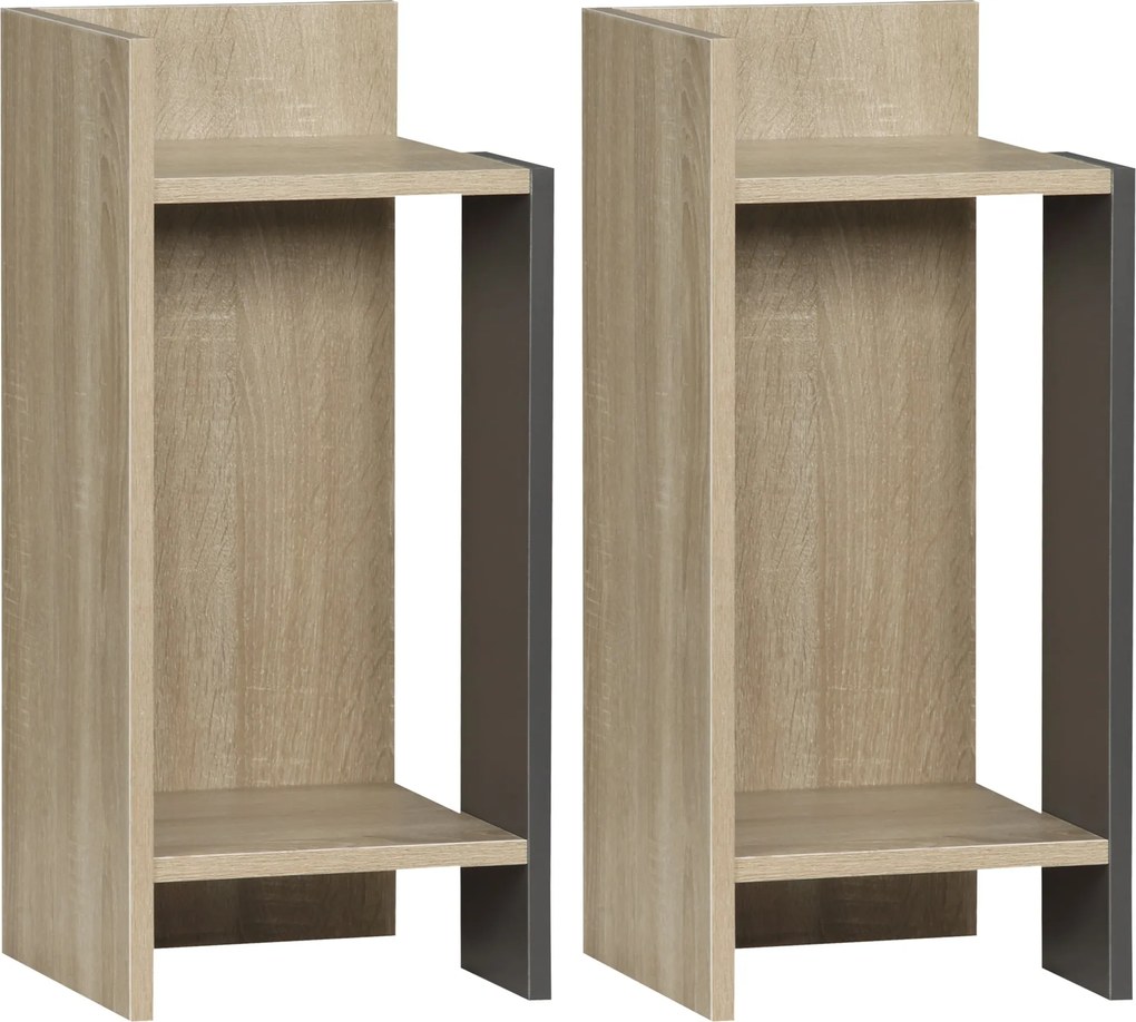 HOMCOM Szürke Modern Éjjeli Szekrény Nyitott Polccal, 2 db Chipboardból Hálószobába és Nappaliba, 27x25x60 cm | Aosom