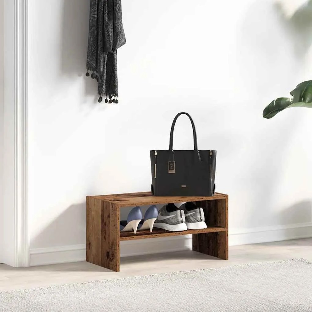 antik fa színű cipőtartó állvány halmozható 60 x 30 x 30,5 cm