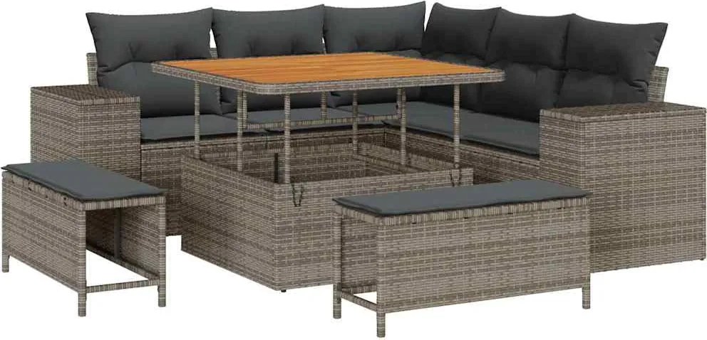 vidaXL Kerti Kanapé Szett párnával 8 pcs Szürke polirattan