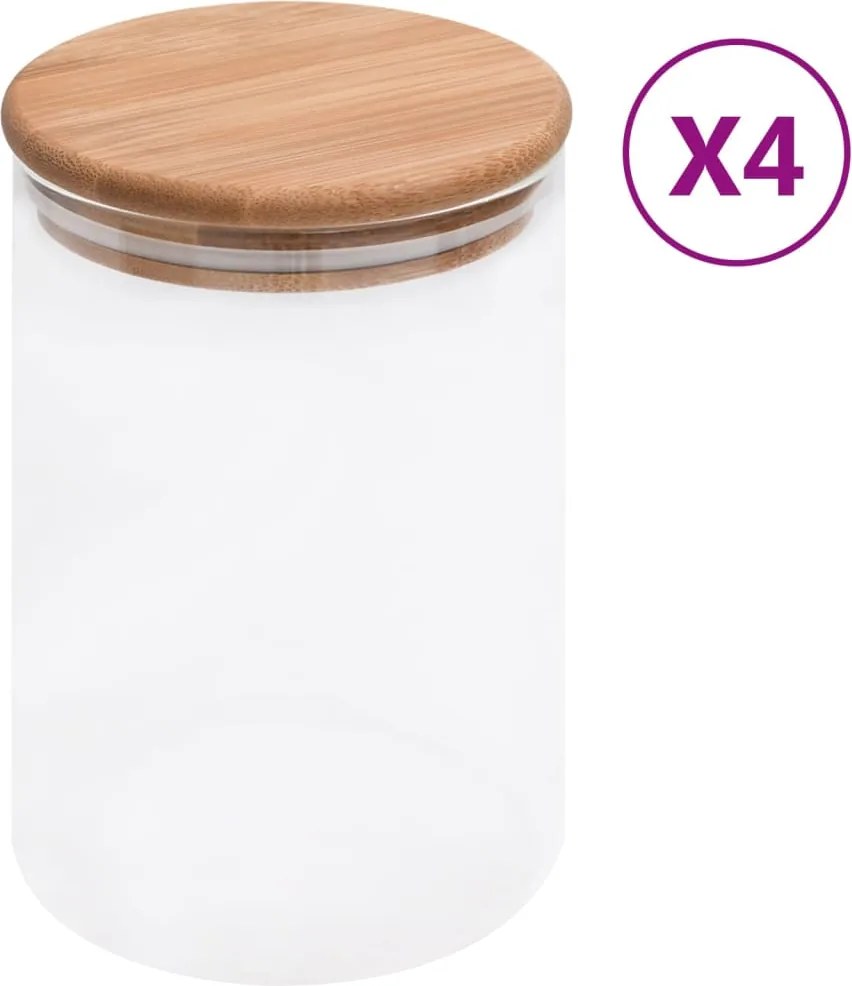 vidaXL 4 db üvegedény bambuszfedéllel 800 ml