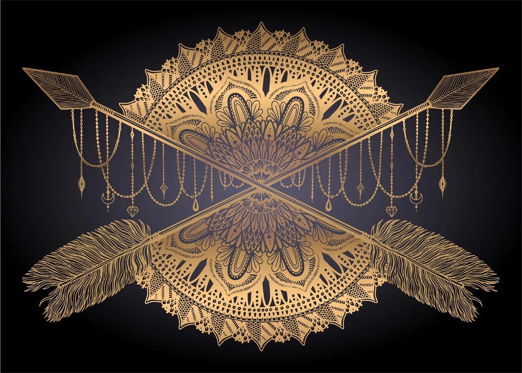 Kép - Arany mandala nyilakkal (üvegen) (70x50 cm)